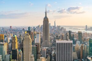 Aerial view of Midtown Manhattan with the Empire State Building at center