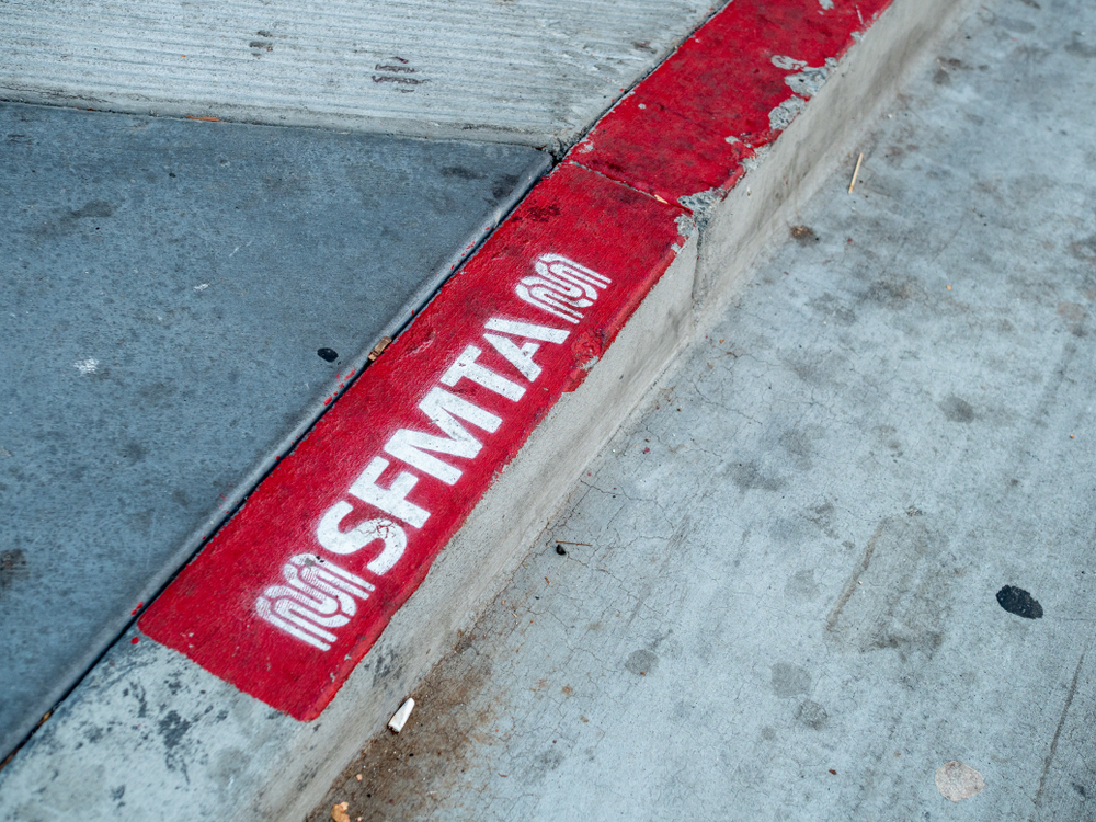 A red-colored curb in San Francisco