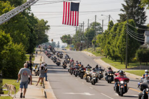 Long line of motorcycles on the road for Rolling to Remember rally in D.C.